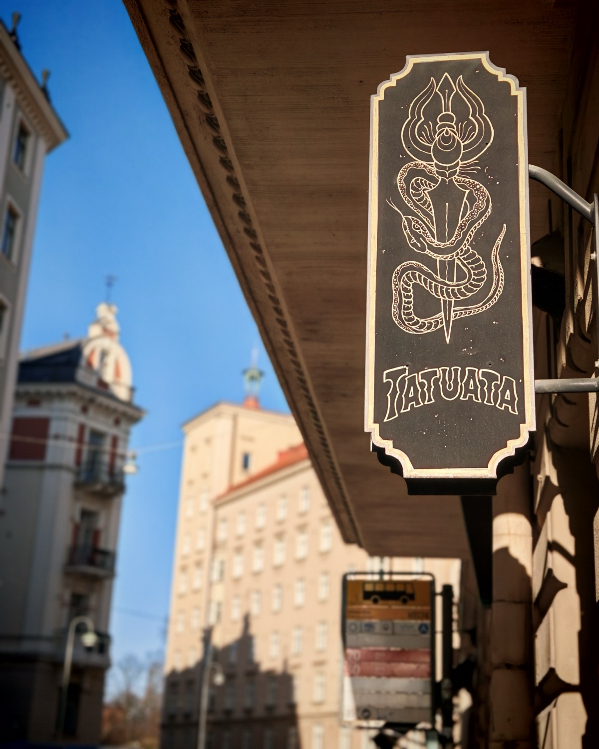 Tatuata signage above the street entrance in Helsinki